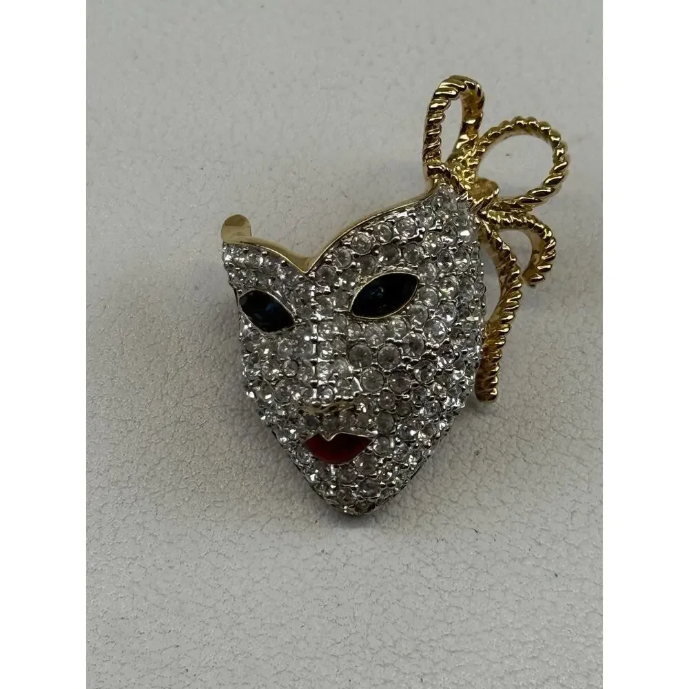 Swarovski Swan Logo Mardi Gras Theater Mask Small Crystal Brooch